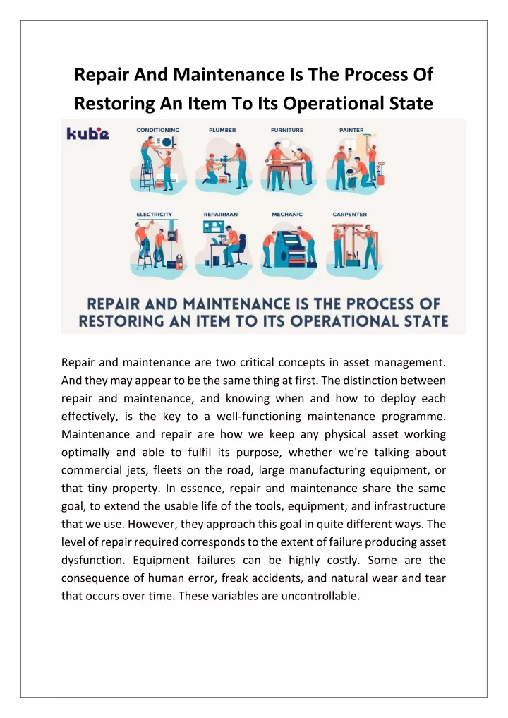 repair and maintenance is the process