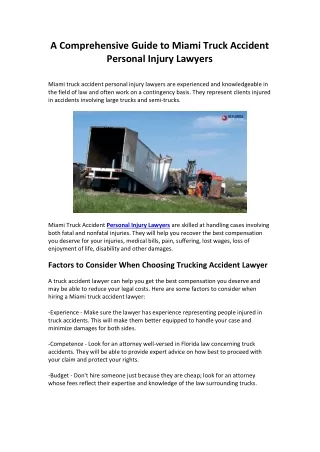 A Comprehensive Guide to Miami Truck Accident Personal Injury Lawyers