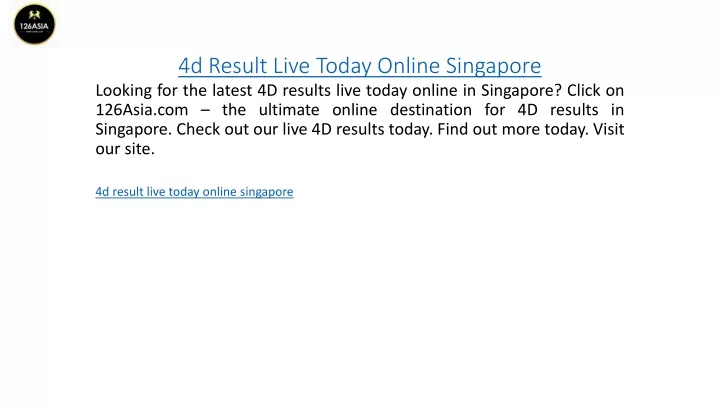 4d result live today online singapore