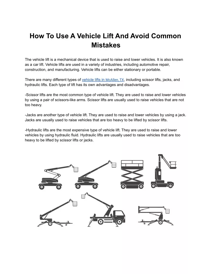 how to use a vehicle lift and avoid common