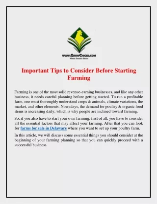Important Tips to Consider Before Starting Farming