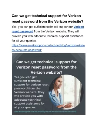 Can we get technical support for Verizon reset password from the Verizon website