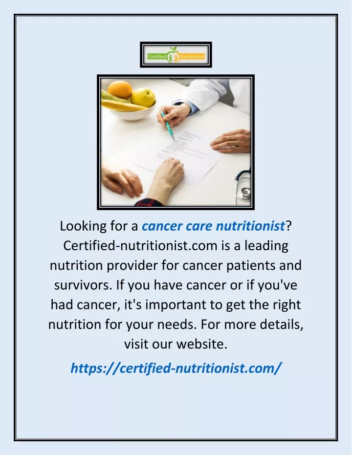looking for a cancer care nutritionist certified