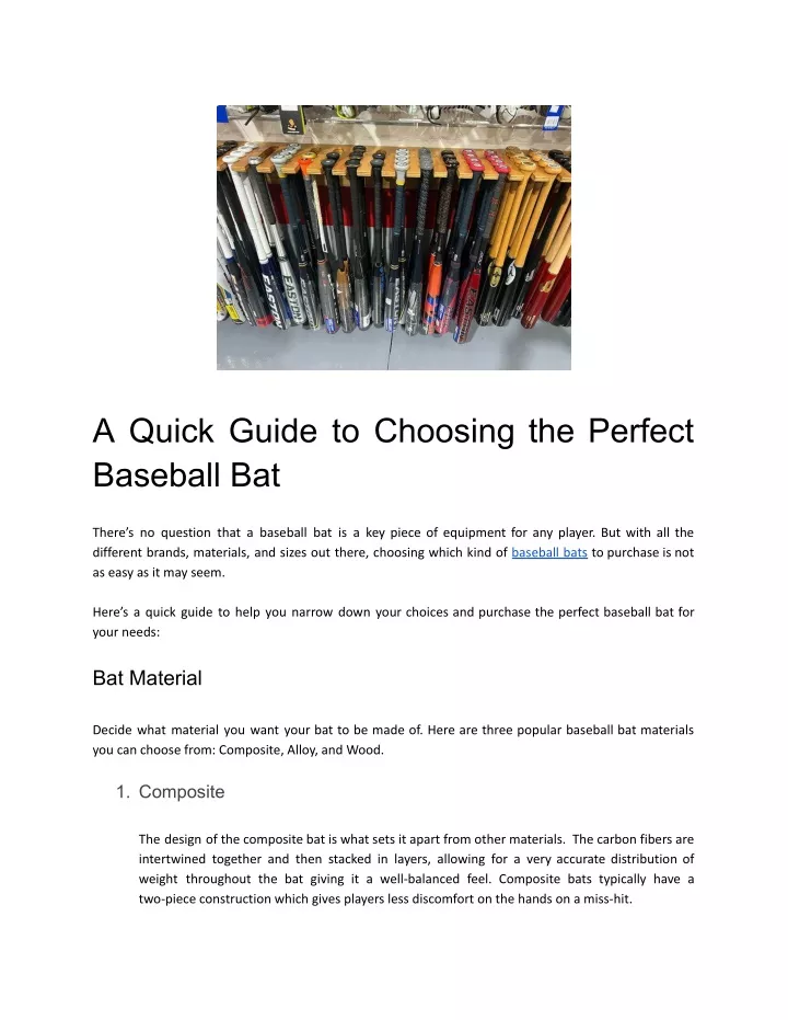 a quick guide to choosing the perfect baseball bat