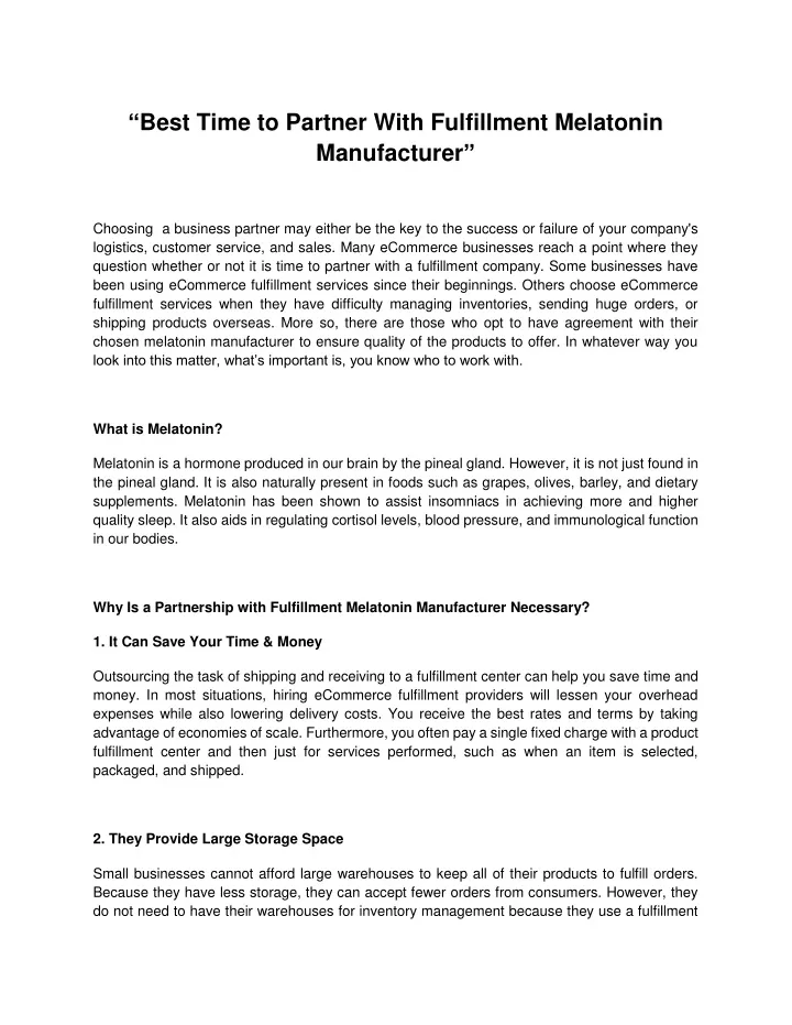 best time to partner with fulfillment melatonin