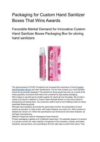 Packaging for Custom Hand Sanitizer Boxes That Wins Awards