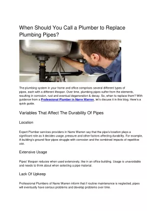 when should you call a plumber to replace