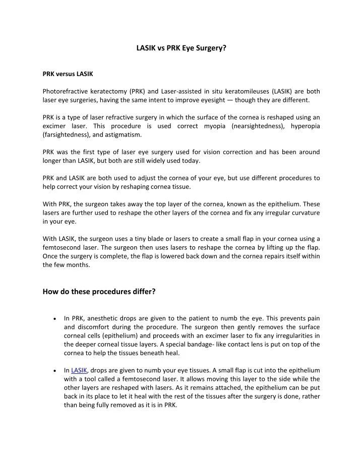 lasik vs prk eye surgery