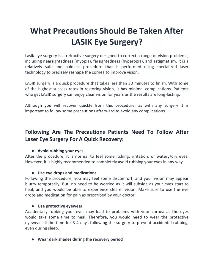 what precautions should be taken after lasik