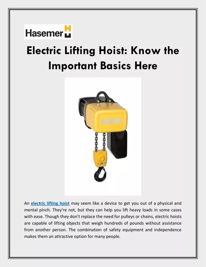 electric lifting hoist know the important basics