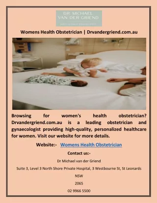 Womens Health Obstetrician | Drvandergriend.com.au