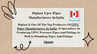 Best Quality UPVC Pipes Manufacturer By Diplast