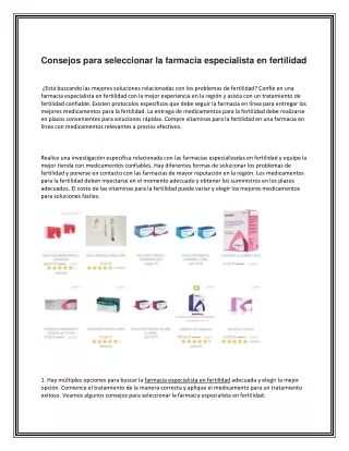 Consejos para seleccionar la farmacia especialista en fertilidad