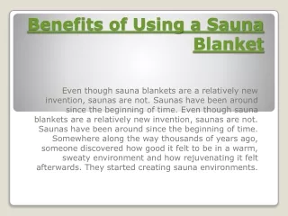 Benefits of Using a Sauna Blanket