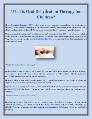 What is Oral Rehydration Therapy for Children?