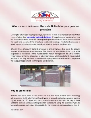 Why you need Automatic Hydraulic Bollards for your premises protection