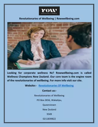 Revolutionaries of Wellbeing | Rowwellbeing.com