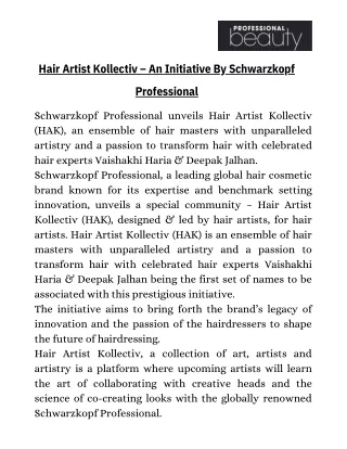 Hair Artist Kollectiv – An Initiative By Schwarzkopf Professional