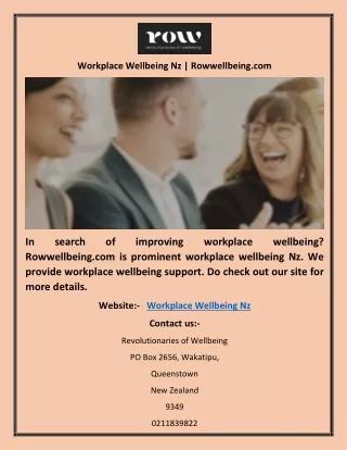 Workplace Wellbeing Nz | Rowwellbeing.com