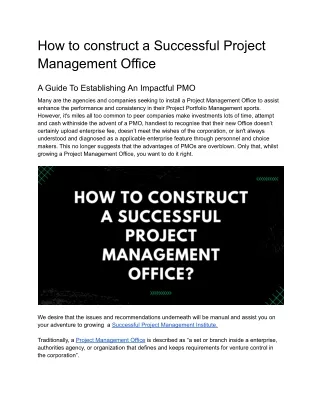 How to construct a Successful Project Management Office