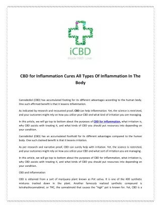 CBD for Inflammation Cures All Types Of Inflammation In The Body