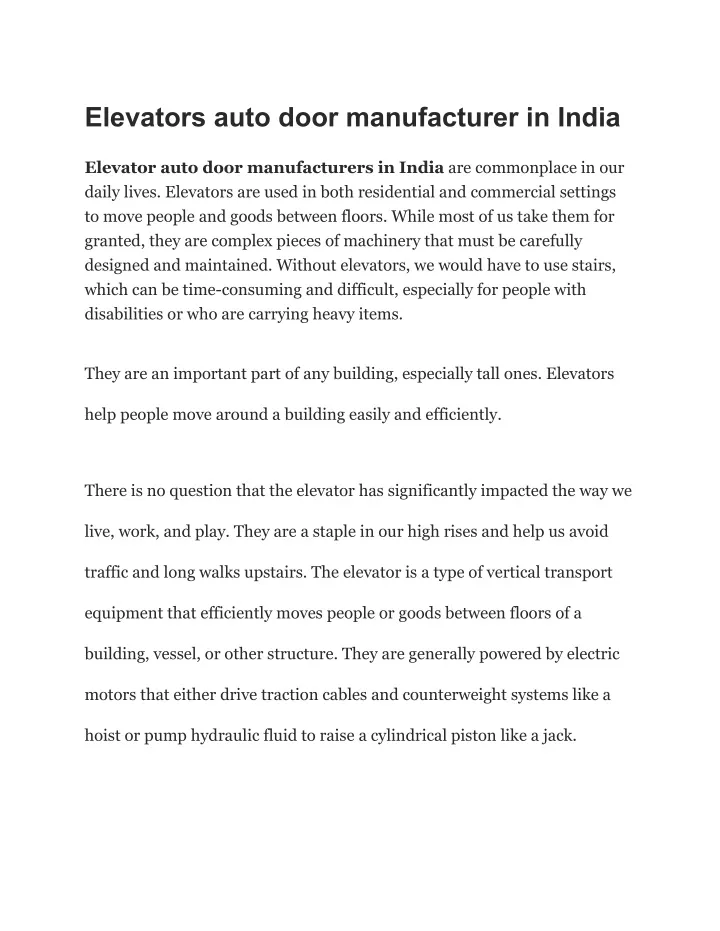 elevators auto door manufacturer in india