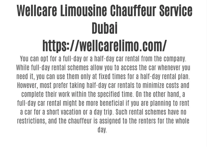 wellcare limousine chauffeur service dubai https