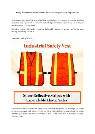 Safety Vests Make Workers More Visible In the Workplace, Reducing Accidents