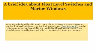 A brief idea about Float Level Switches and Marine Windows