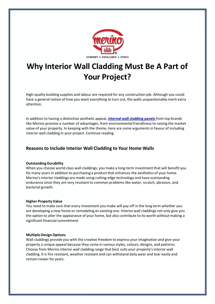 why interior wall cladding must be a part of your project