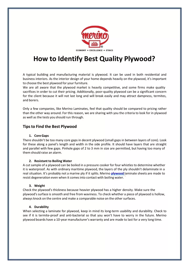 how to identify best quality plywood