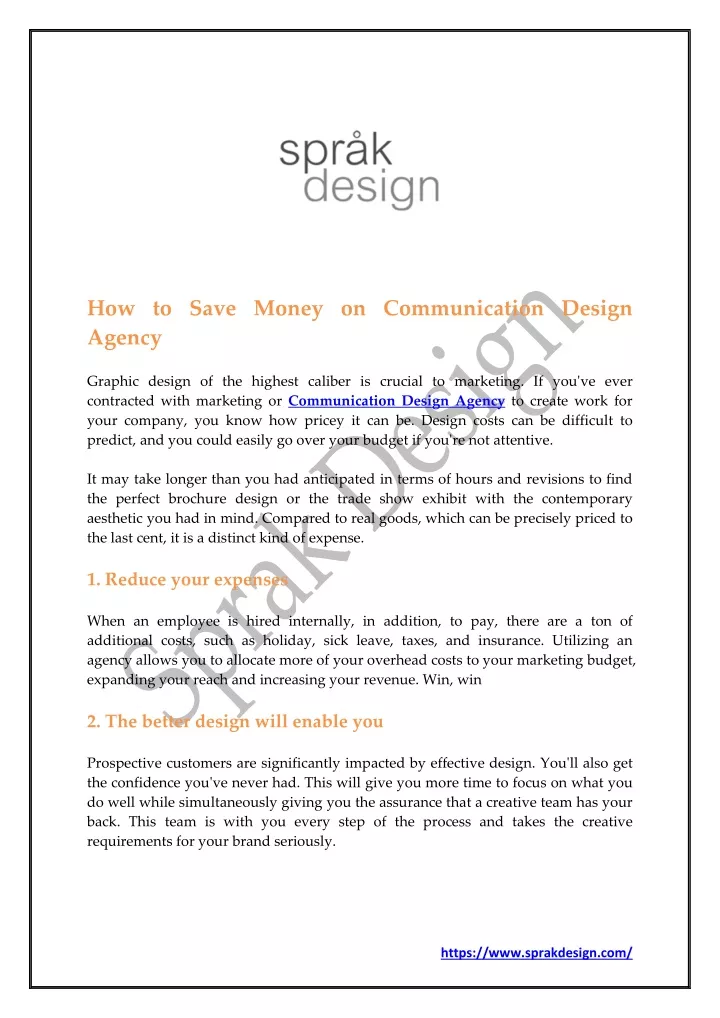 how to save money on communication design agency