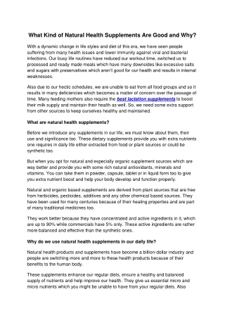 What Kind of Natural Health Supplements Are Good and Why
