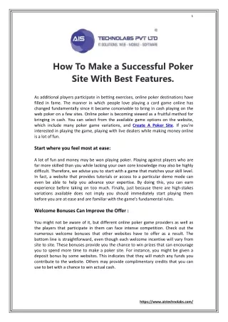 How To Make a Successful Poker Site With Best Features.