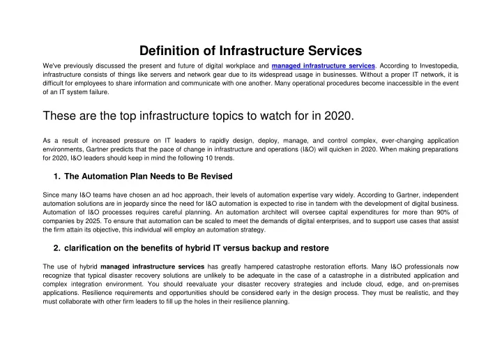 definition of infrastructure services