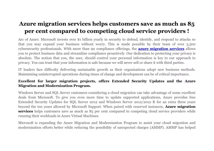 azure migration services helps customers save