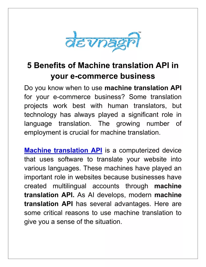 5 benefits of machine translation api in your