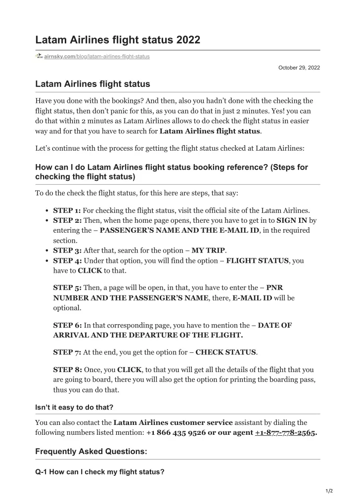 latam airlines flight status 2022
