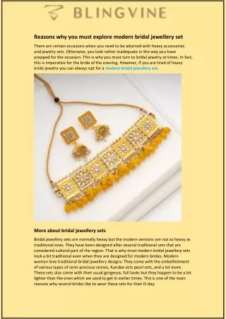 Reasons why you must explore modern bridal jewellery set