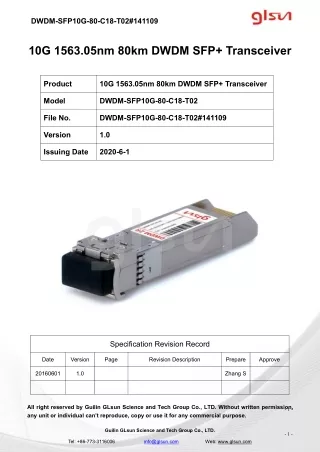 10G 1563.05nm 80km DWDM SFP  Transceiver