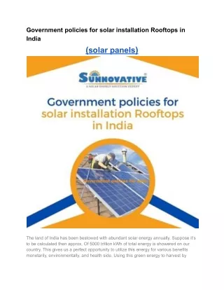 Government policies for solar installation Rooftops in India