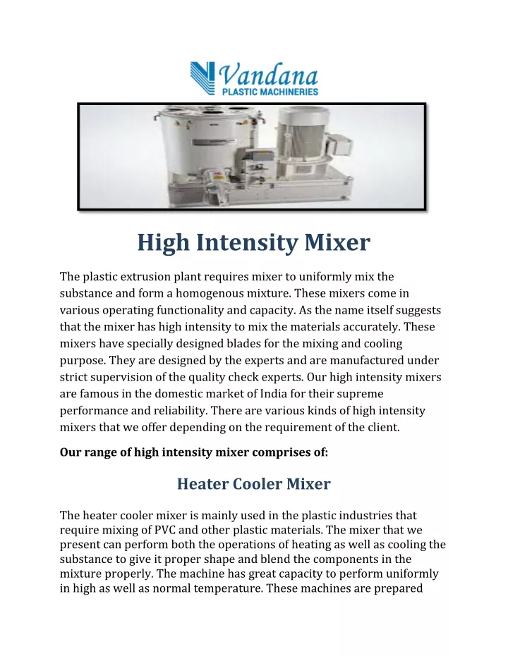 high intensity mixer