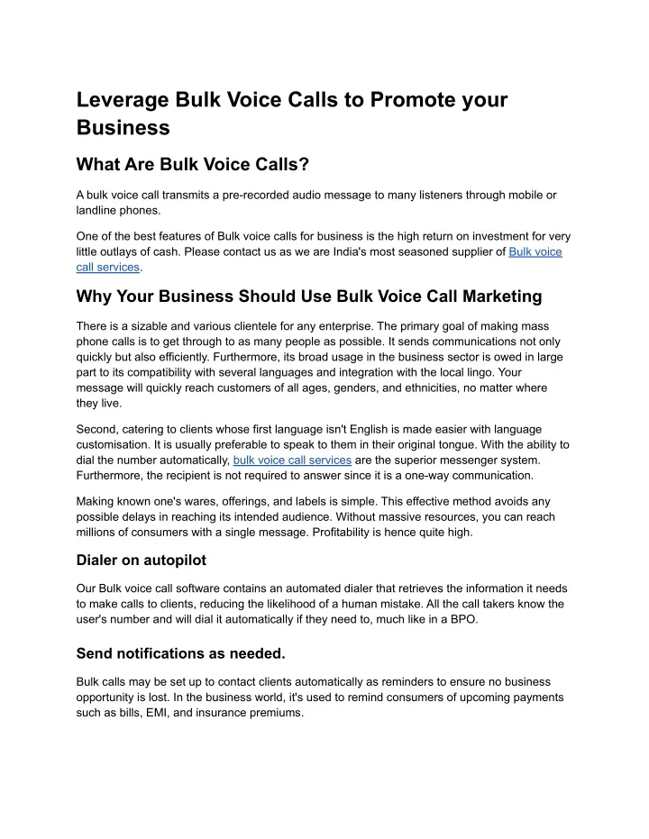 leverage bulk voice calls to promote your business