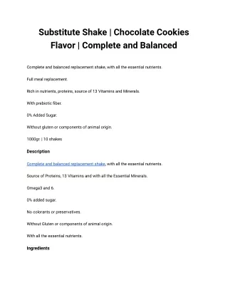 Substitute Shake _ Chocolate Cookies Flavor _ Complete and Balanced