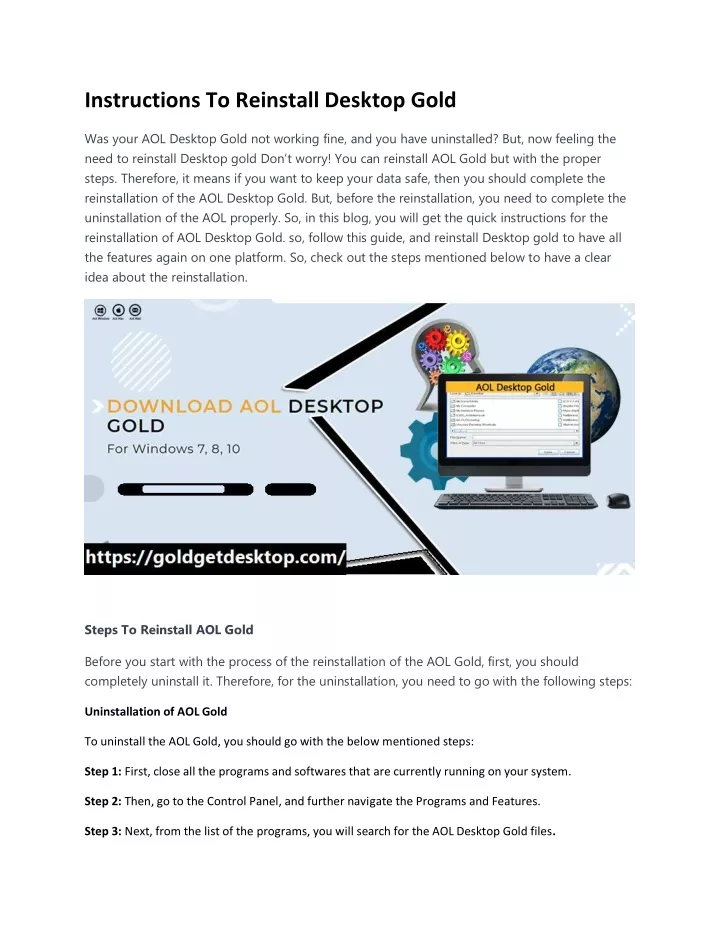 instructions to reinstall desktop gold