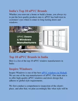 India's Top 10 uPVC Brands