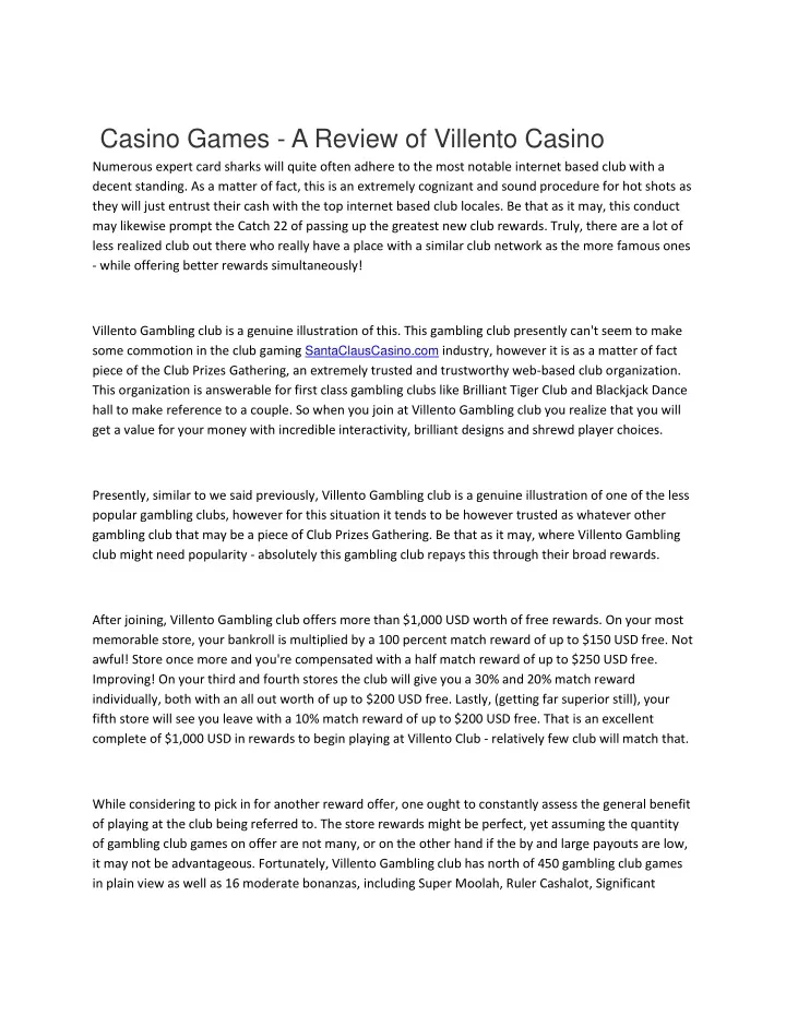 casino games a review of villento casino