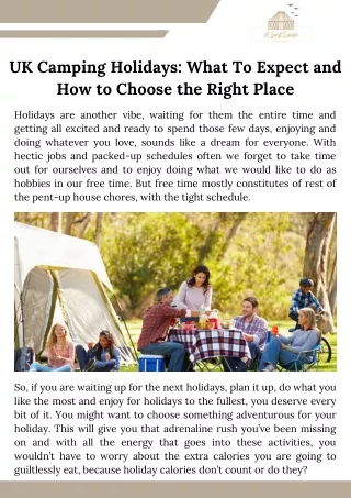 UK Camping Holidays What To Expect and How to Choose the Right Place