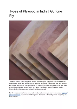 Types of Plywood in India_ Gurjone
