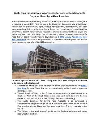 Vastu Tips for your New Apartments for sale in Doddakannelli Sarjapur Road by Nikhar Aventino